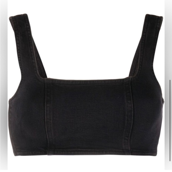 New Good American Denim Light Compression Bra Crop Top Black Sz 4 - Picture 3 of 10